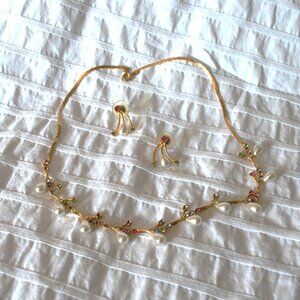 Teardrop Pearl and Crystal Necklace and Earring Set